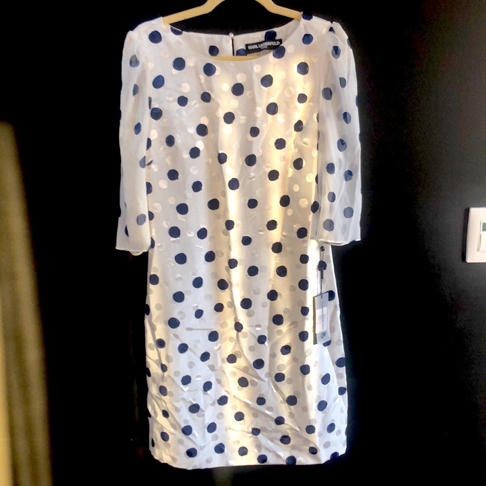 Karl Lagerfeld white polka dot sheet sleeve sheath